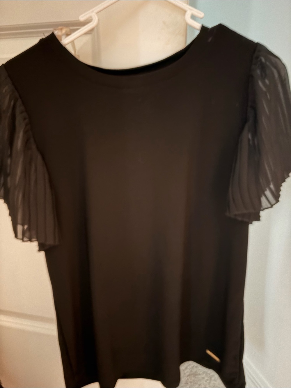 Anne Klein Black Crewneck Short Sleeve Top
